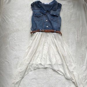 Faux denim vest chiffon high low dress